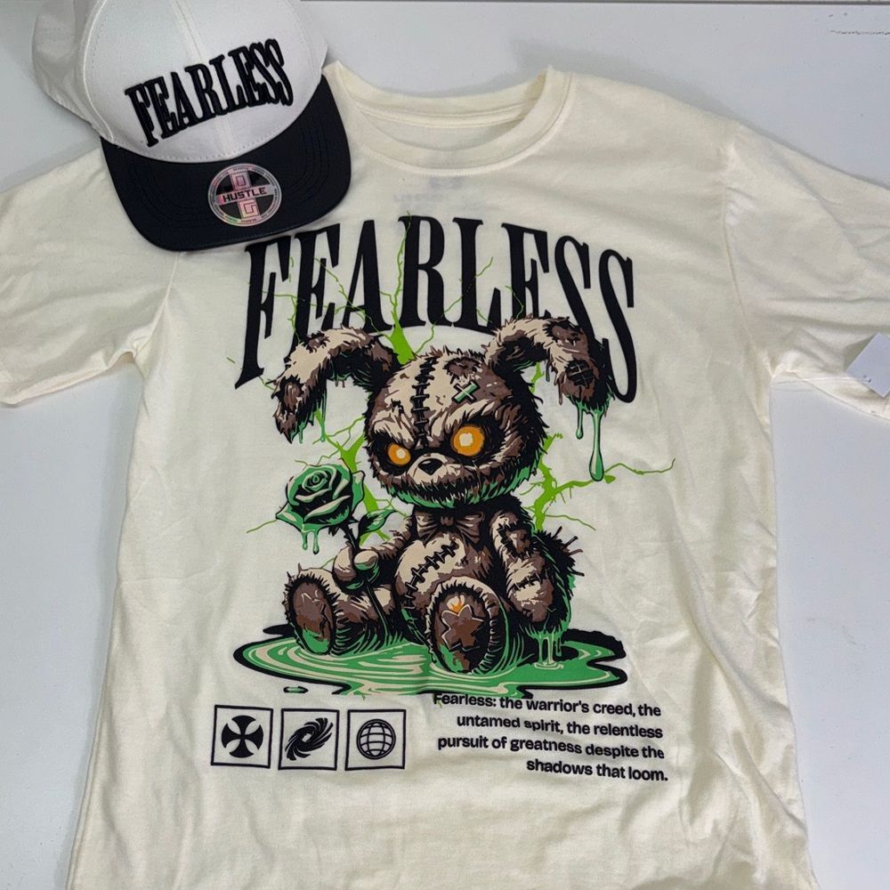 Fearless Kids Graphic T-Shirt - Cream & hut Sz L 10-12 NWT